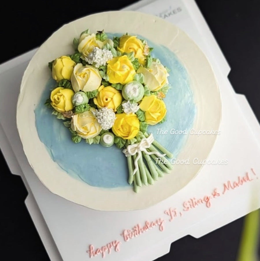 Bouquet cake, hand-piped bean paste flowers, low calorie, made for Mom, The Good Cupcakes Singapore