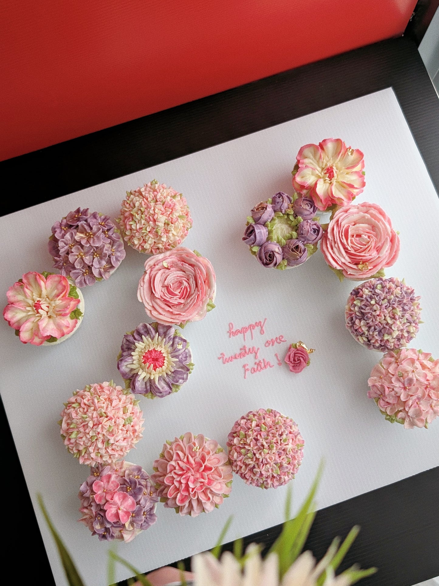 Personalised number cupcakes with floral piping,handmade floral decorations, no fondant