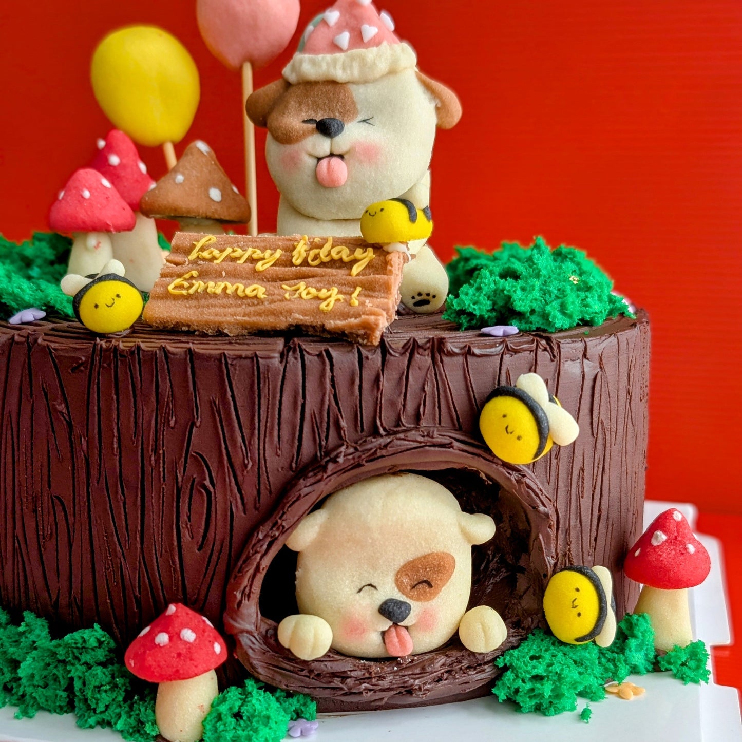 Puppy log cake, birthday cake, log cake, healthy cake, kid birthday cake