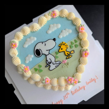 Heart-shaped cartoon-inspired cake topped with hand-piped buttercream roses, healthy low-calorie floral birthday cake