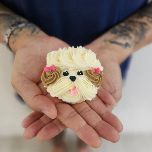 Custom puppy-themed cupcakes, hand-piped and hand-made with cookies and chocolate, no fondant, The Good Cupcakes Singapore