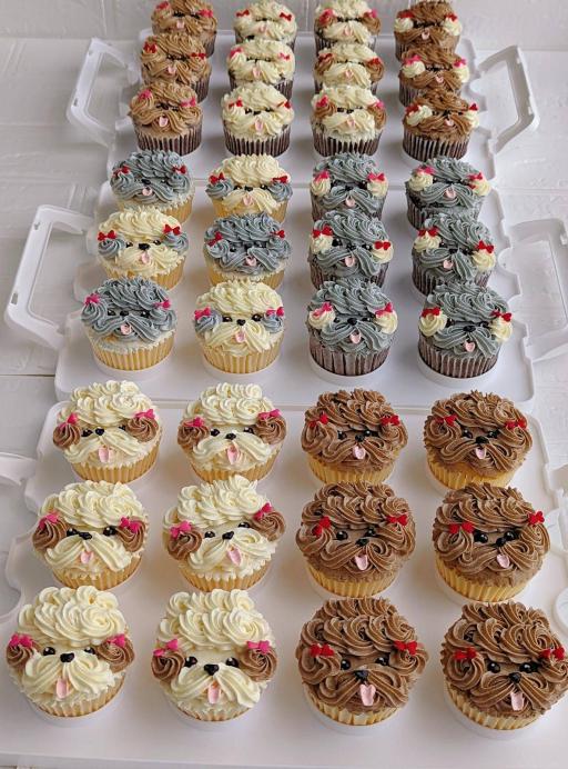 Custom puppy-themed cupcakes, hand-piped and hand-made with cookies and chocolate, no fondant, The Good Cupcakes Singapore