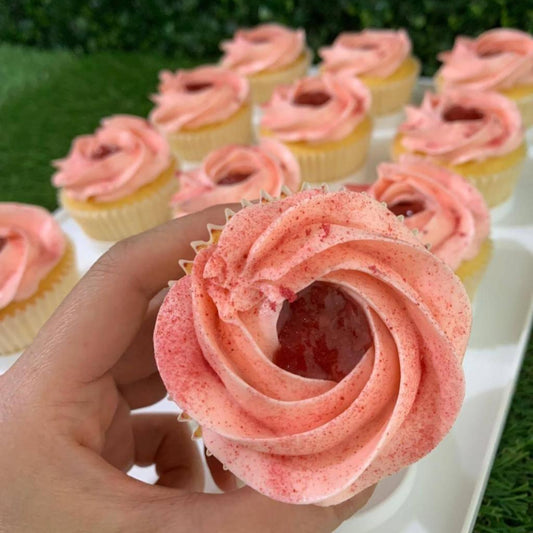 Strawberries & Cream cupcakes with scratch-made strawberry puree filling, 150 calories each, The Good Cupcakes Singapore