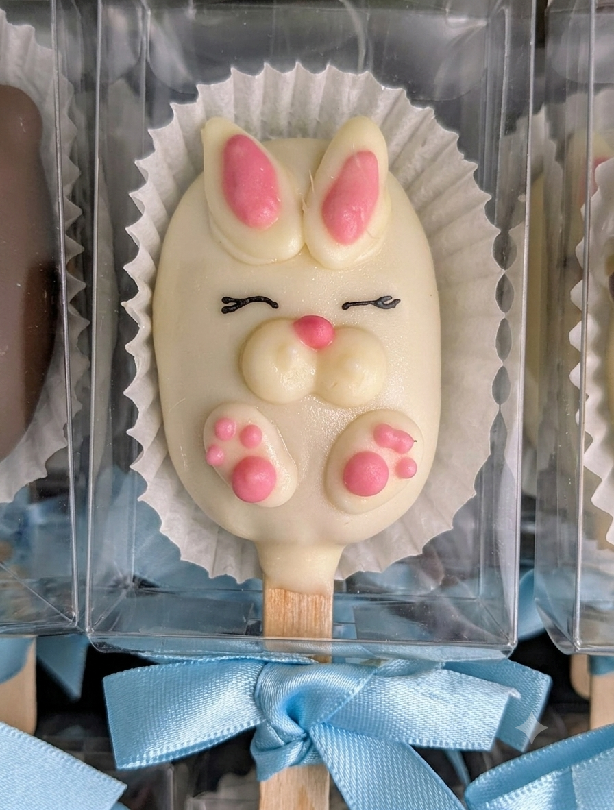 Bunny cakesicle — white bunny with pink nose and paw pads