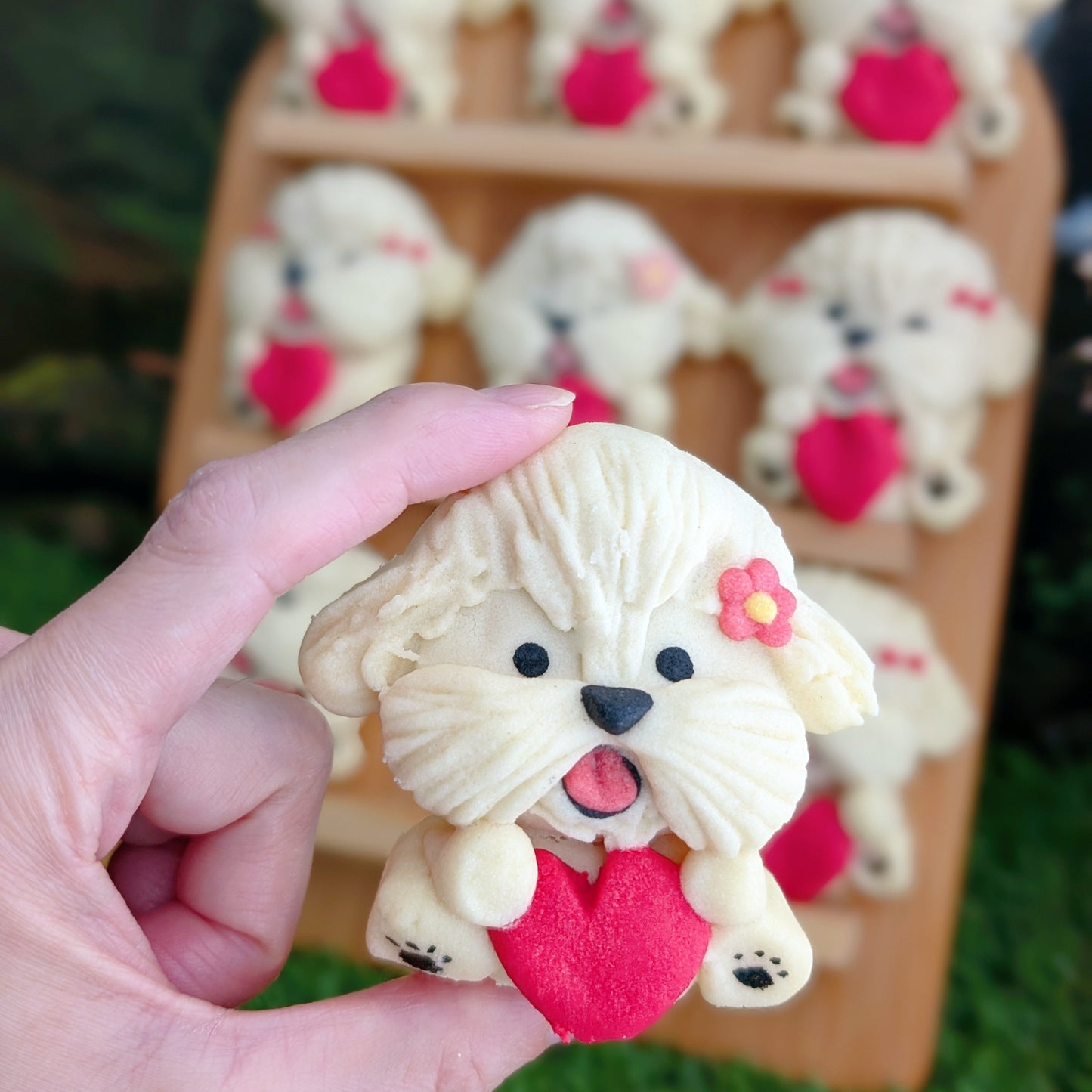 Puppy shortbread cookies, handmade and hand-painted in different designs, low sugar, The Good Cupcakes Singapore