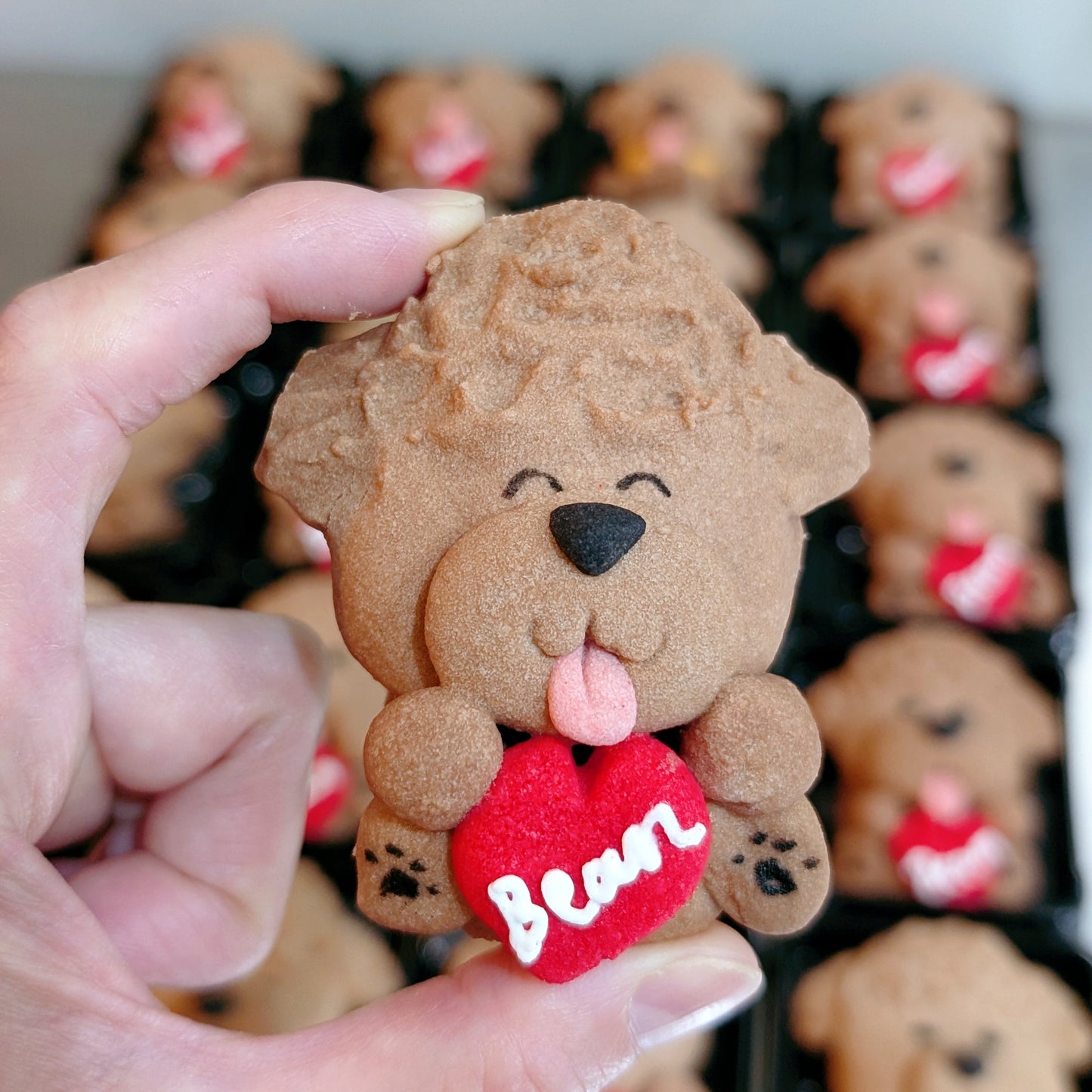 Puppy shortbread cookies, handmade and hand-painted in different designs, low sugar, The Good Cupcakes Singapore