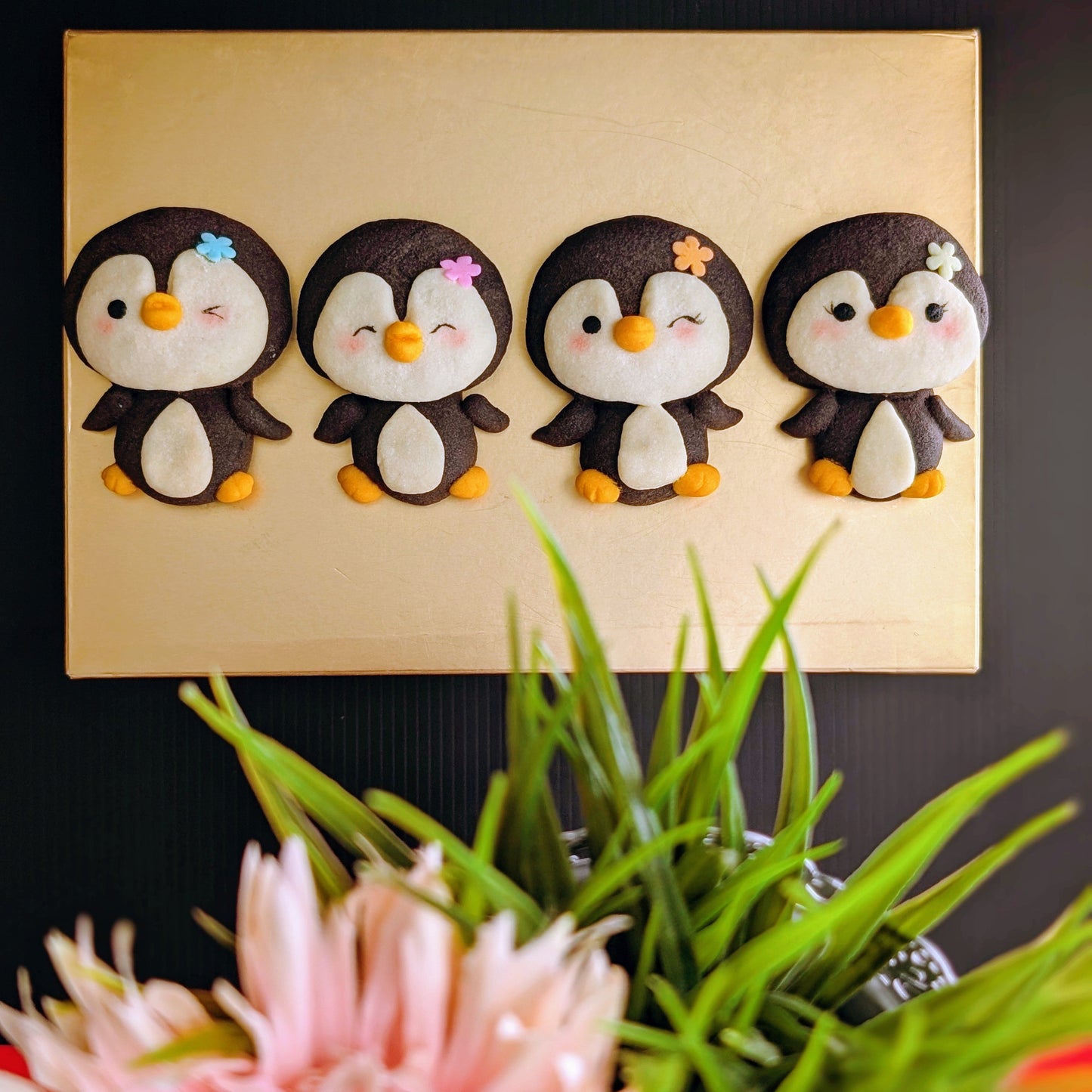 Handmade penguin-shaped shortbread cookie, low sugar, made to order by The Good Cupcakes, Singapore