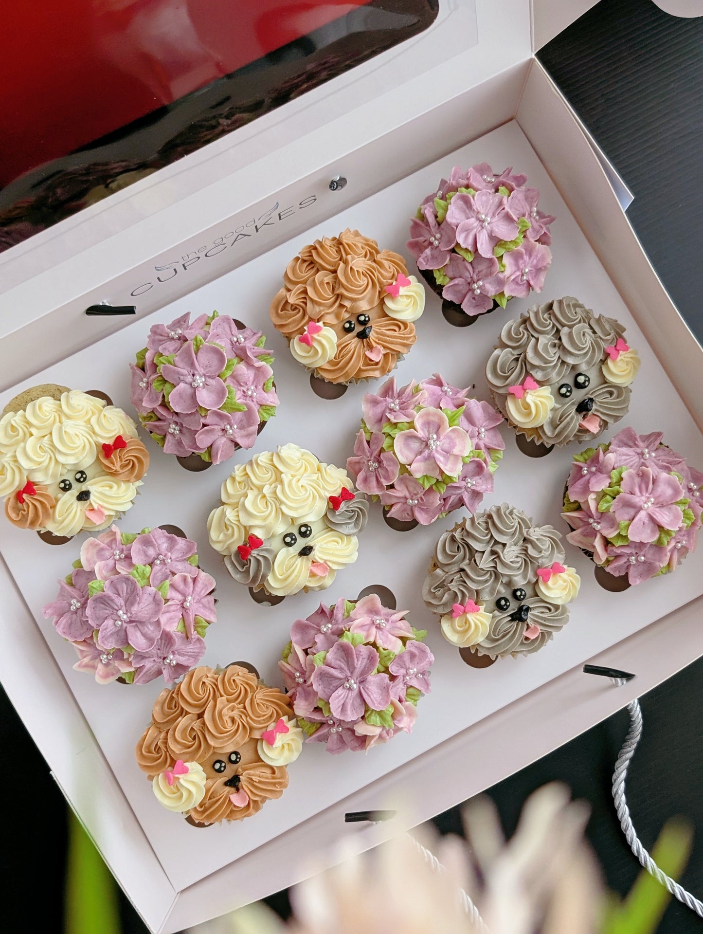 Floral Cupcakes Box of 12, hand-piped buttercream flowers, 150 calories each, The Good Cupcakes Singapore