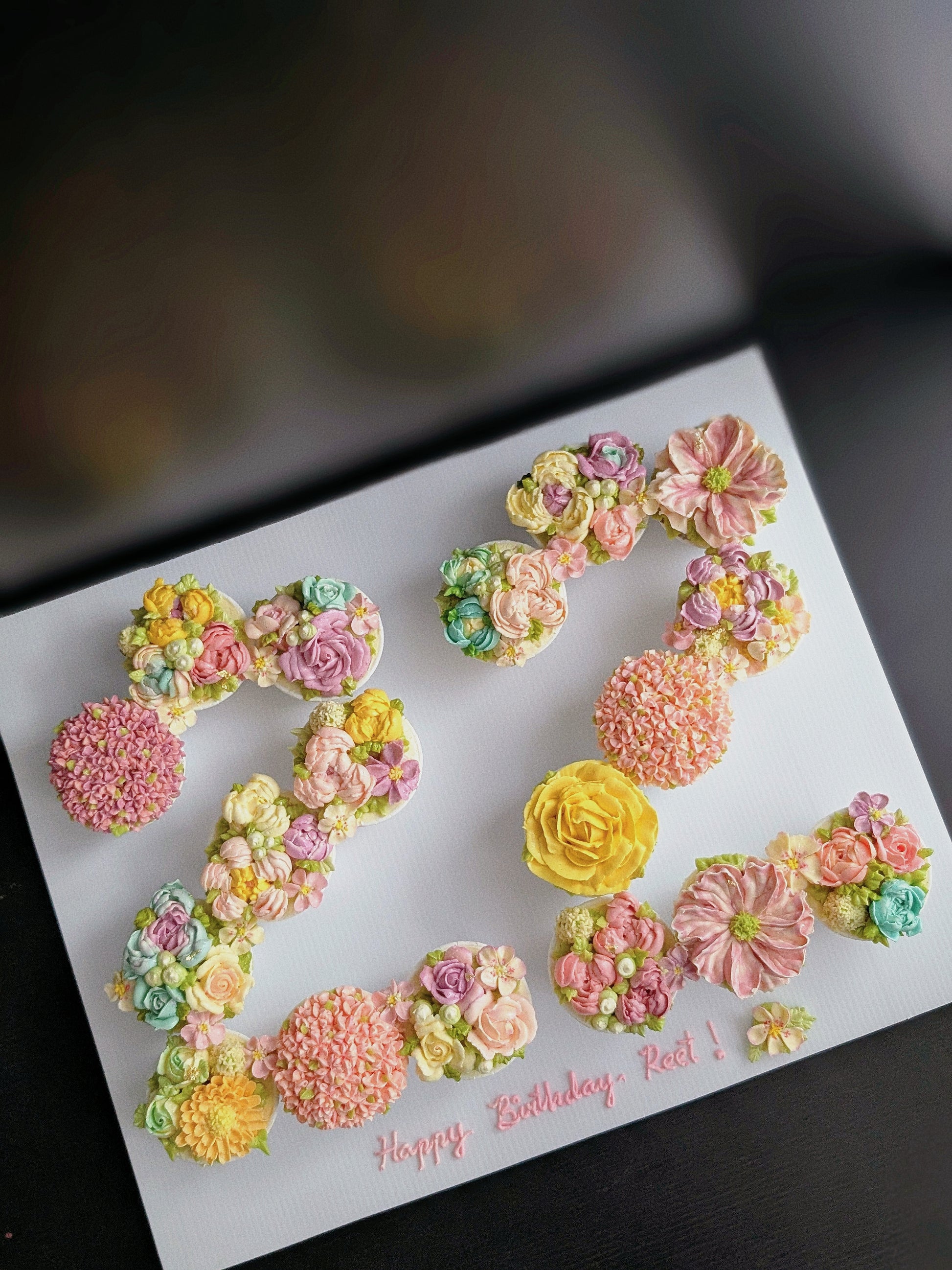 Personalised number cupcakes with floral piping,handmade floral decorations, no fondant 