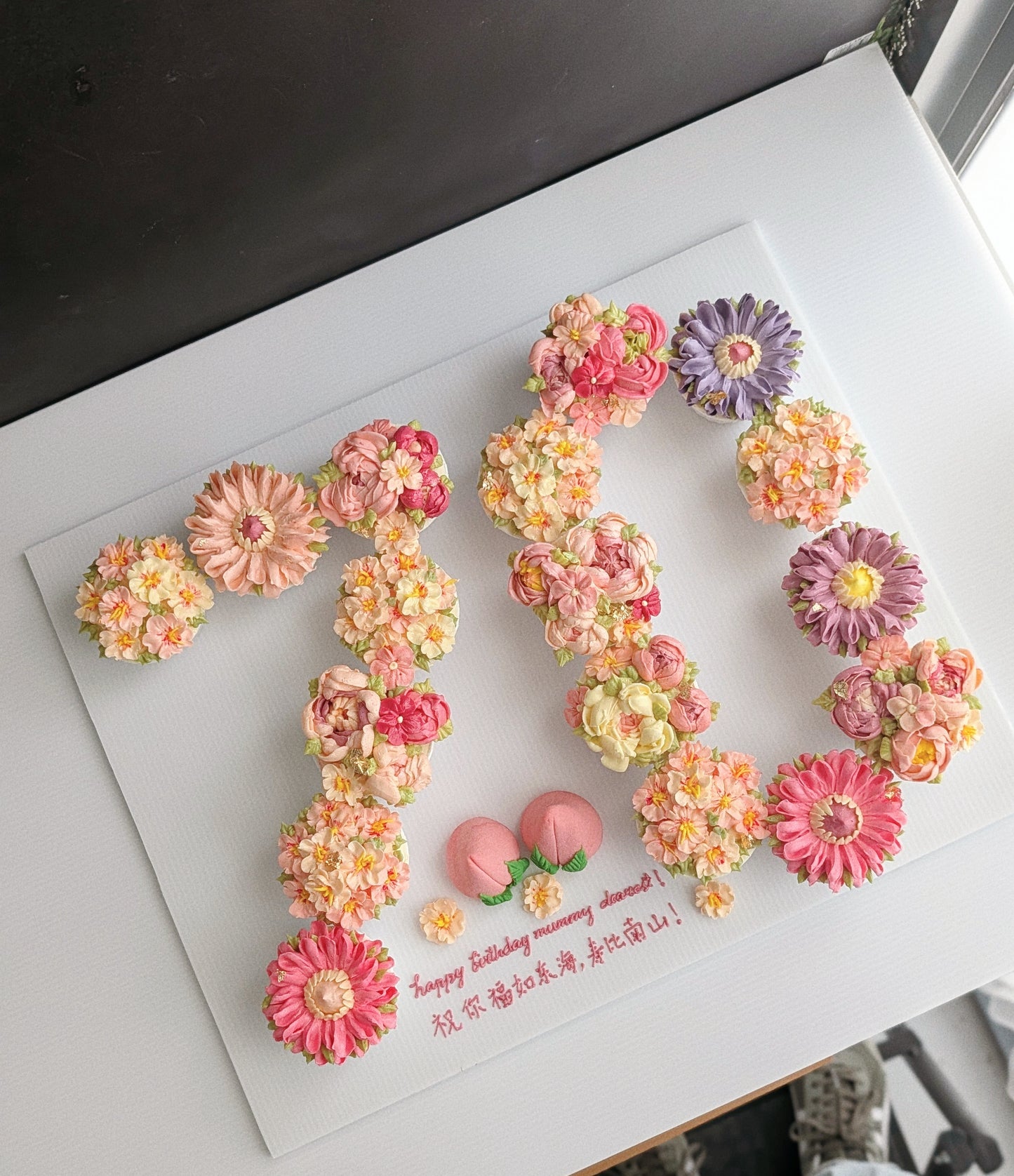 Personalised number cupcakes with floral piping,handmade floral decorations, no fondant 