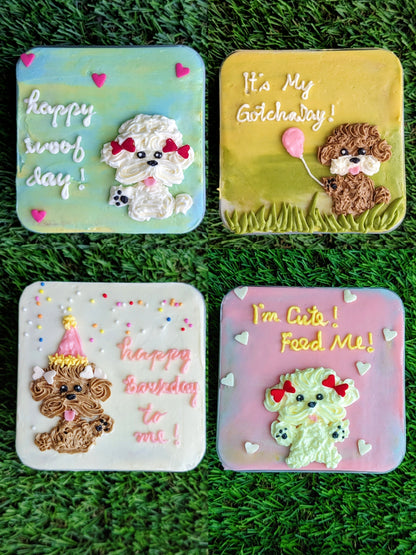 Floral bento boxed cakes with hand-piped buttercream flowers on pastel painted backgrounds, healthy low-sugar mini cakes Singapore