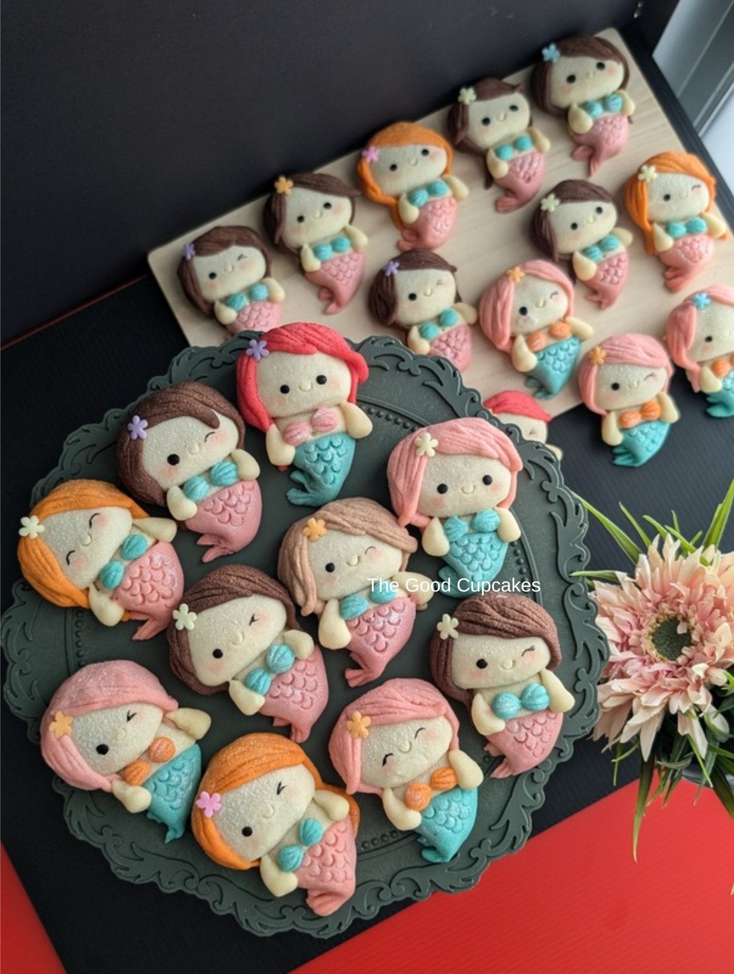 Mermaid shortbread cookies, handmade and hand-painted with natural colouring, low sugar, The Good Cupcakes Singapore