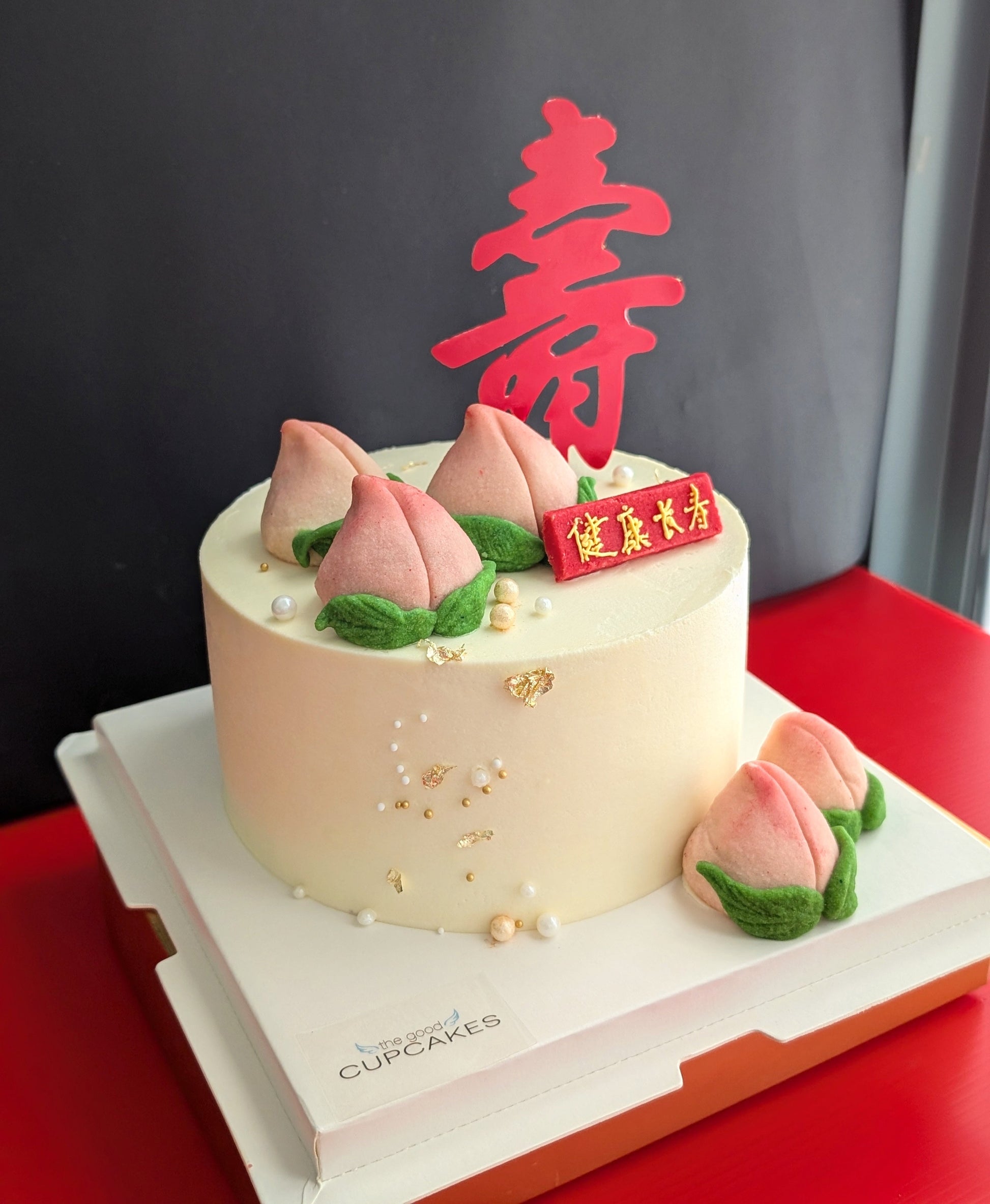 longevity bun, birthday cake, floral cake, low calories cake, low sugar cake, healthy cake