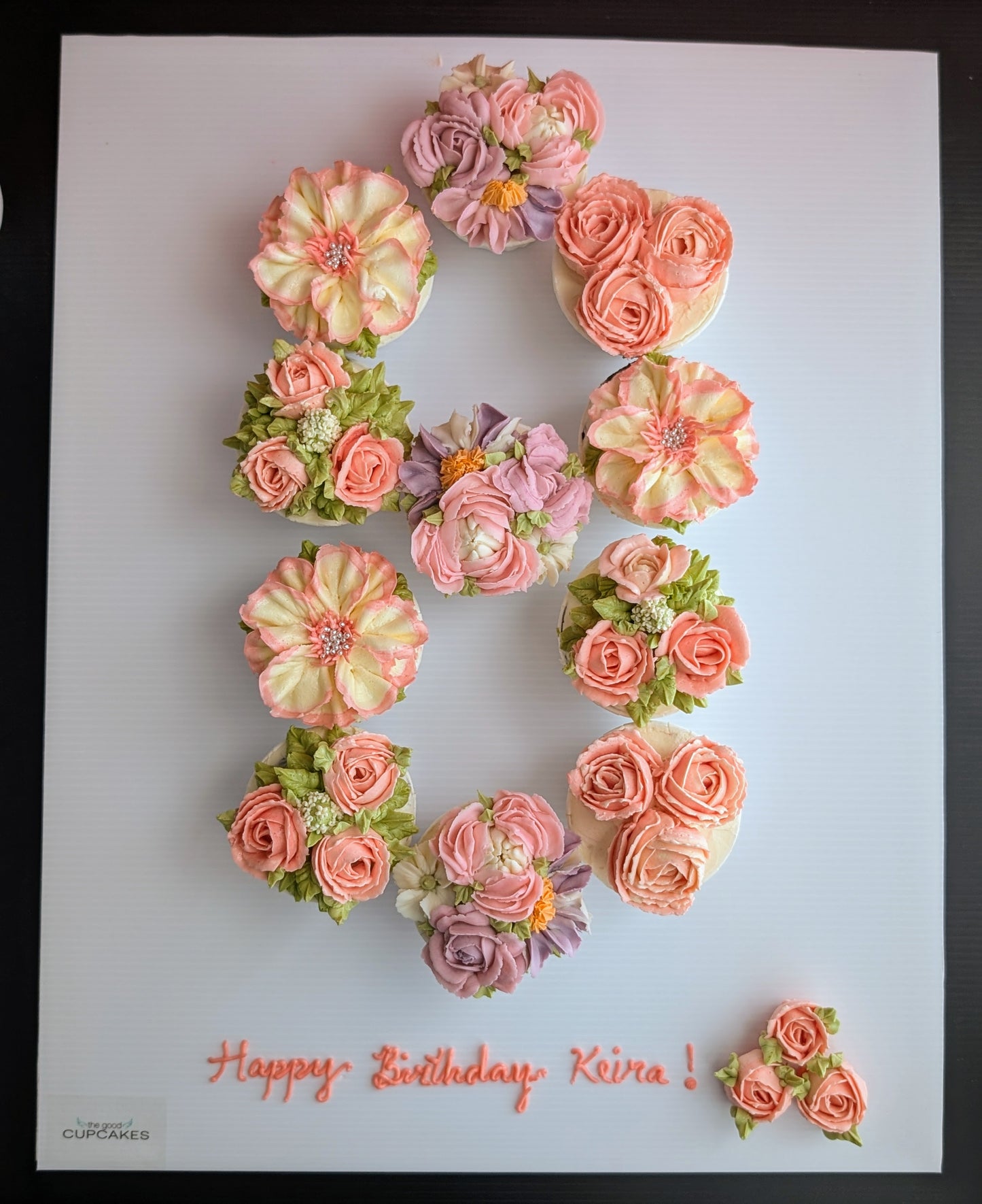 Personalised number cupcakes with floral piping,handmade floral decorations, no fondant 
