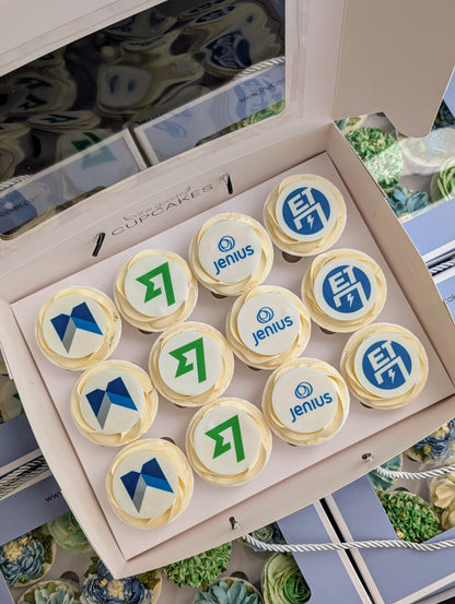 Corporate logo cupcakes hand-piped to match brand colours, Singapore