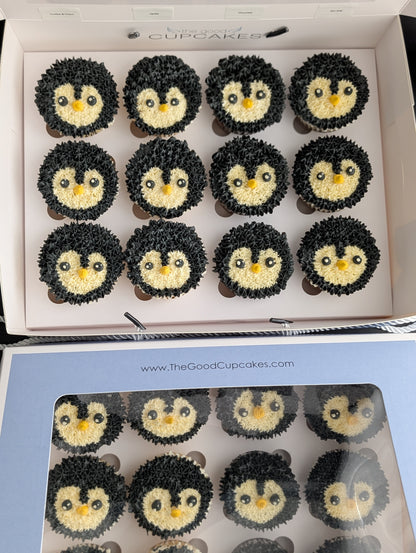 Penguin cupcakes, hand-piped buttercream design, custom order, The Good Cupcakes Singapore