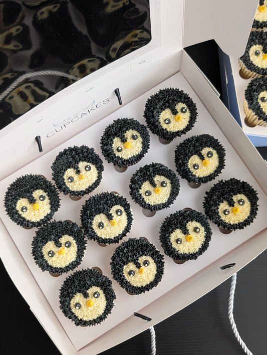 Penguin cupcakes, hand-piped buttercream design, custom order, The Good Cupcakes Singapore