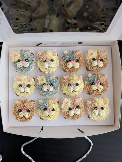 Kitty cupcakes, hand-piped buttercream design with kitty face, custom order, The Good Cupcakes Singapore