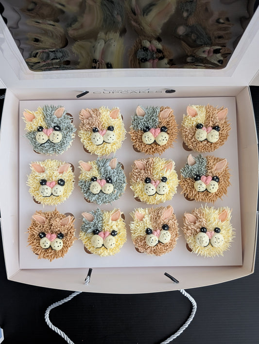 Kitty cupcakes, hand-piped buttercream design with kitty face, custom order, The Good Cupcakes Singapore
