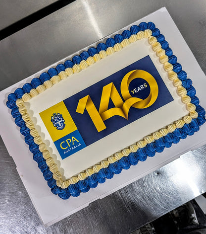 Custom corporate logo cake for company event, Singapore