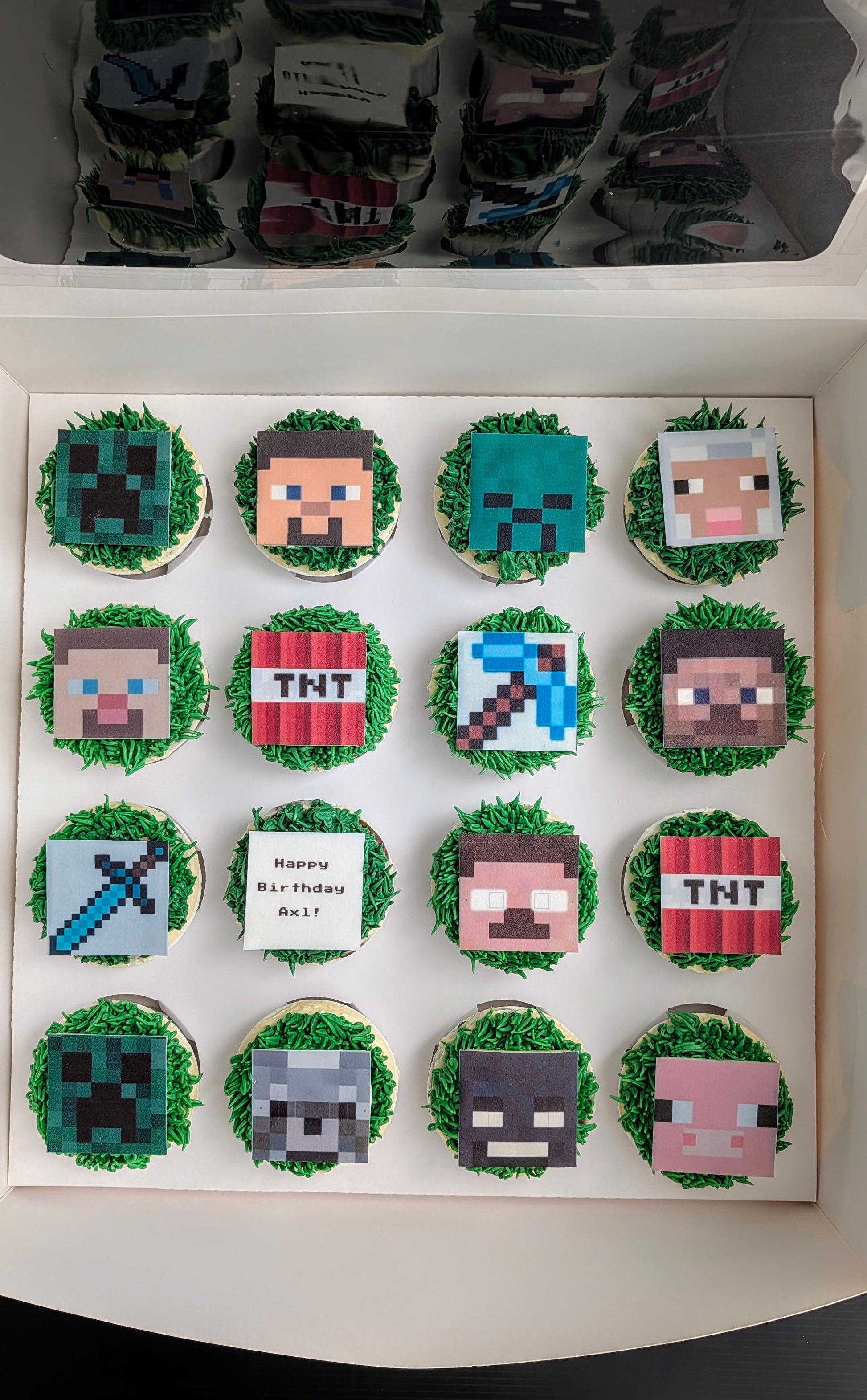 Pixel-art game cupcakes with edible print on chocolate disc, custom order, The Good Cupcakes Singapore