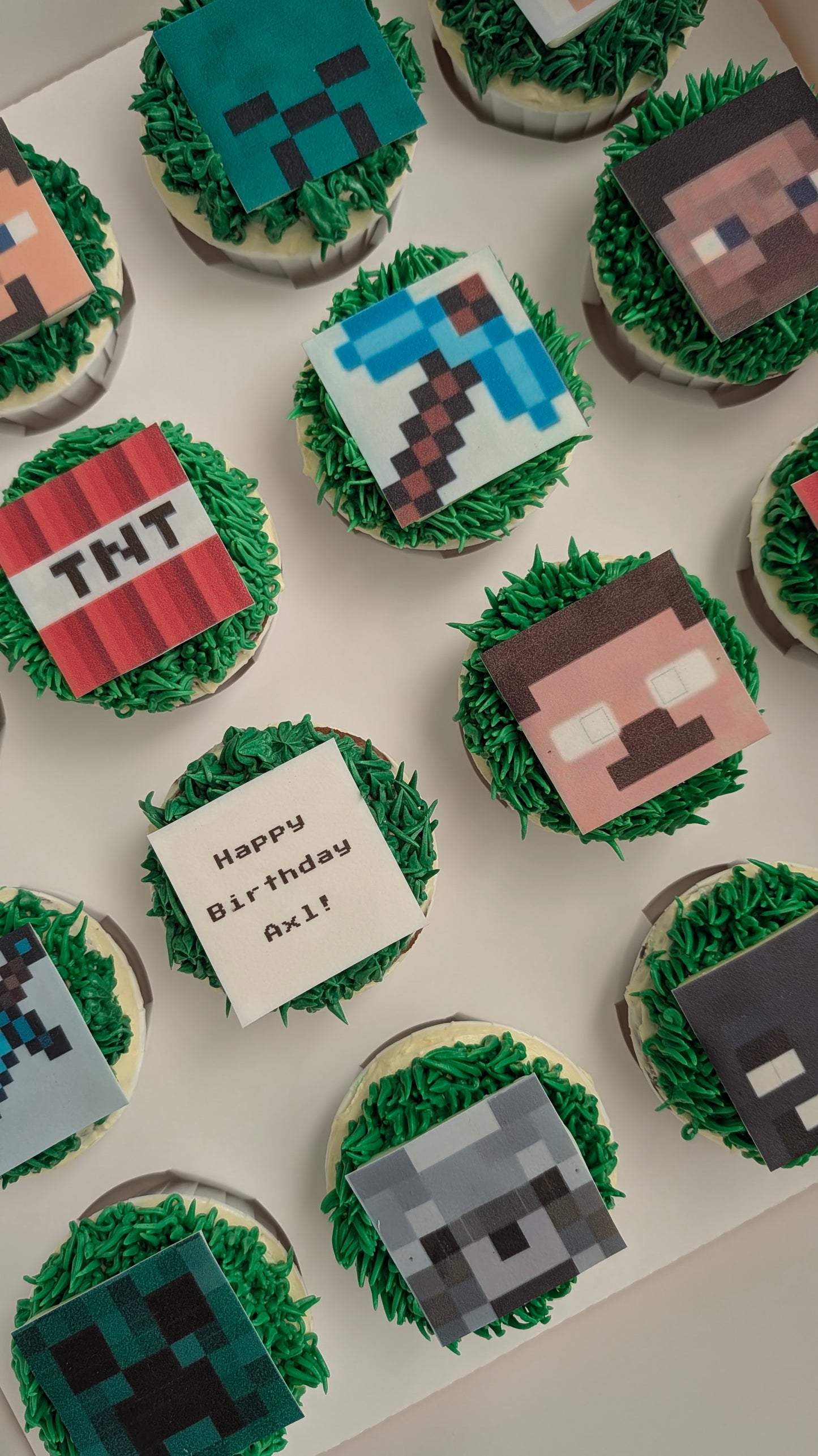 Pixel-art game cupcakes with edible print on chocolate disc, custom order, The Good Cupcakes Singapore