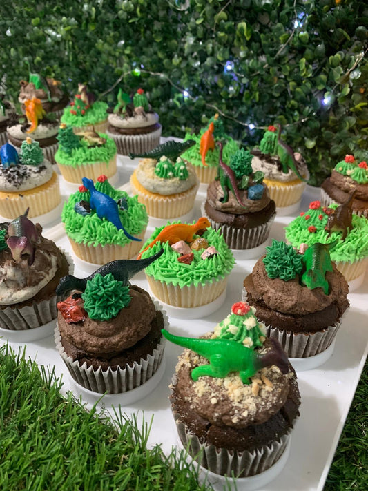 Dinosaur-themed cupcakes, hand-piped and hand-made with cookies and chocolate, no fondant, The Good Cupcakes Singapore