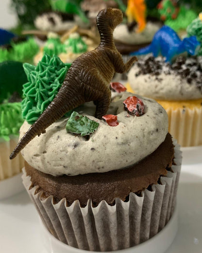 Dinosaur-themed cupcakes, hand-piped and hand-made with cookies and chocolate, no fondant, The Good Cupcakes Singapore