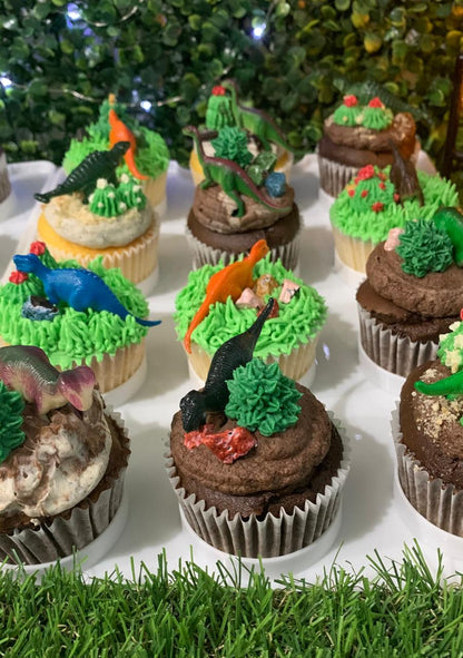 Dinosaur-themed cupcakes, hand-piped and hand-made with cookies and chocolate, no fondant, The Good Cupcakes Singapore