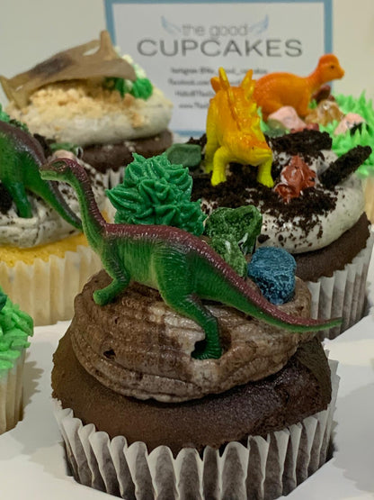 Dinosaur-themed cupcakes, hand-piped and hand-made with cookies and chocolate, no fondant, The Good Cupcakes Singapore