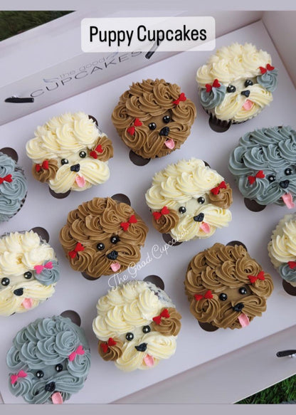 Custom puppy-themed cupcakes, hand-piped and hand-made with cookies and chocolate, no fondant, The Good Cupcakes Singapore