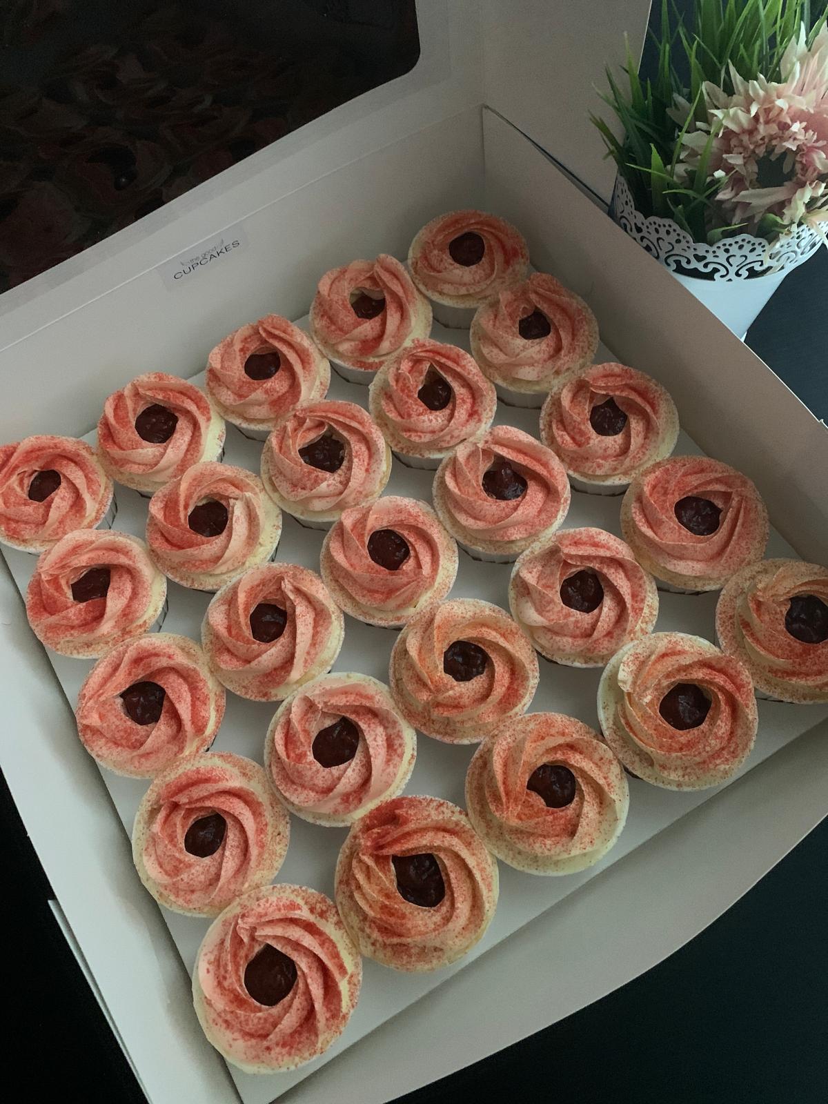 Strawberries & Cream cupcakes with scratch-made strawberry puree filling, 150 calories each, The Good Cupcakes Singapore