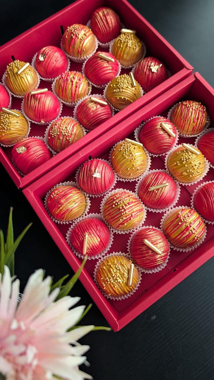 Cake truffles dipped in dark chocolate and decorated, low sugar low calorie, The Good Cupcakes Singapore