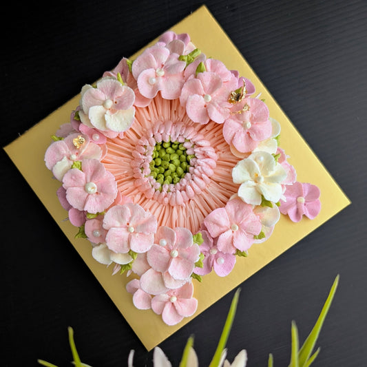 round-shaped floral cake with hand-piped buttercream flowers, healthy low-sugar birthday cake Singapore